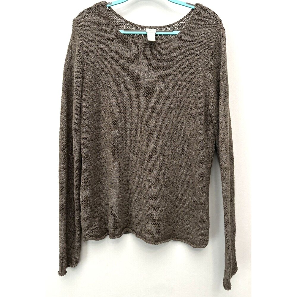 J. Jill Sweater Large Brown Longsleeve Open Knit Pullover Casual Womens